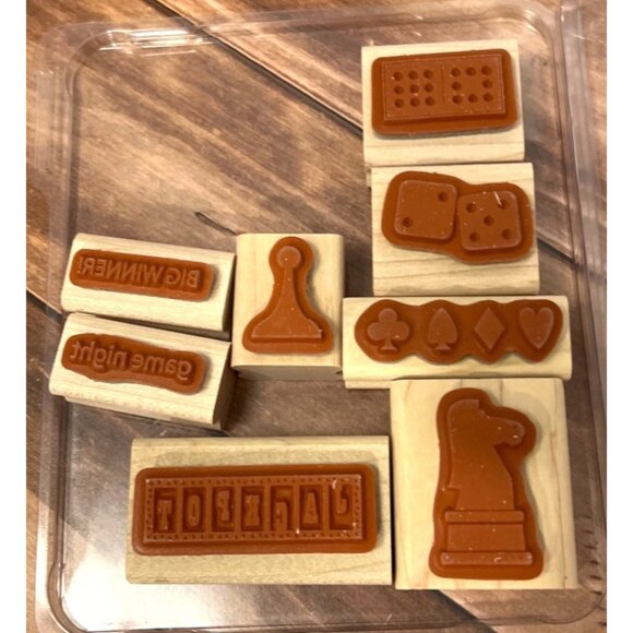 STAMPIN' UP! 113220 GAME NIGHT Wood Mounted Rubber Stamp set DICE DOMINO SPADE - Picture 5 of 5